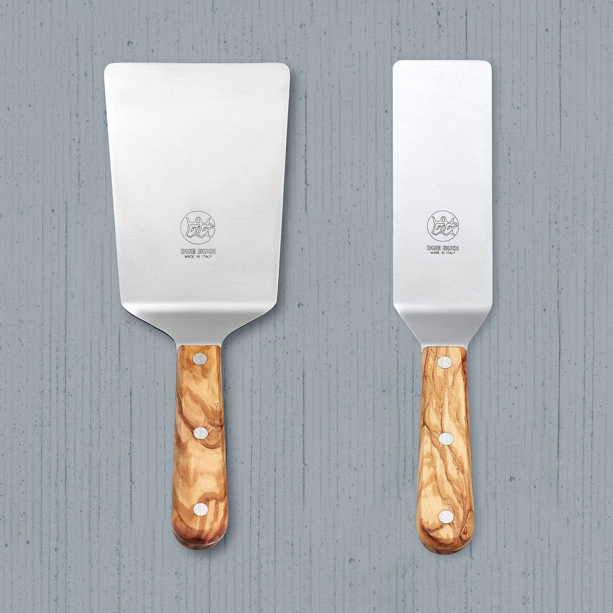 Set 2 Spatulas Wide Spatula & Narrow Spatula Olive Wood Handle DU Due Buoi Spatula