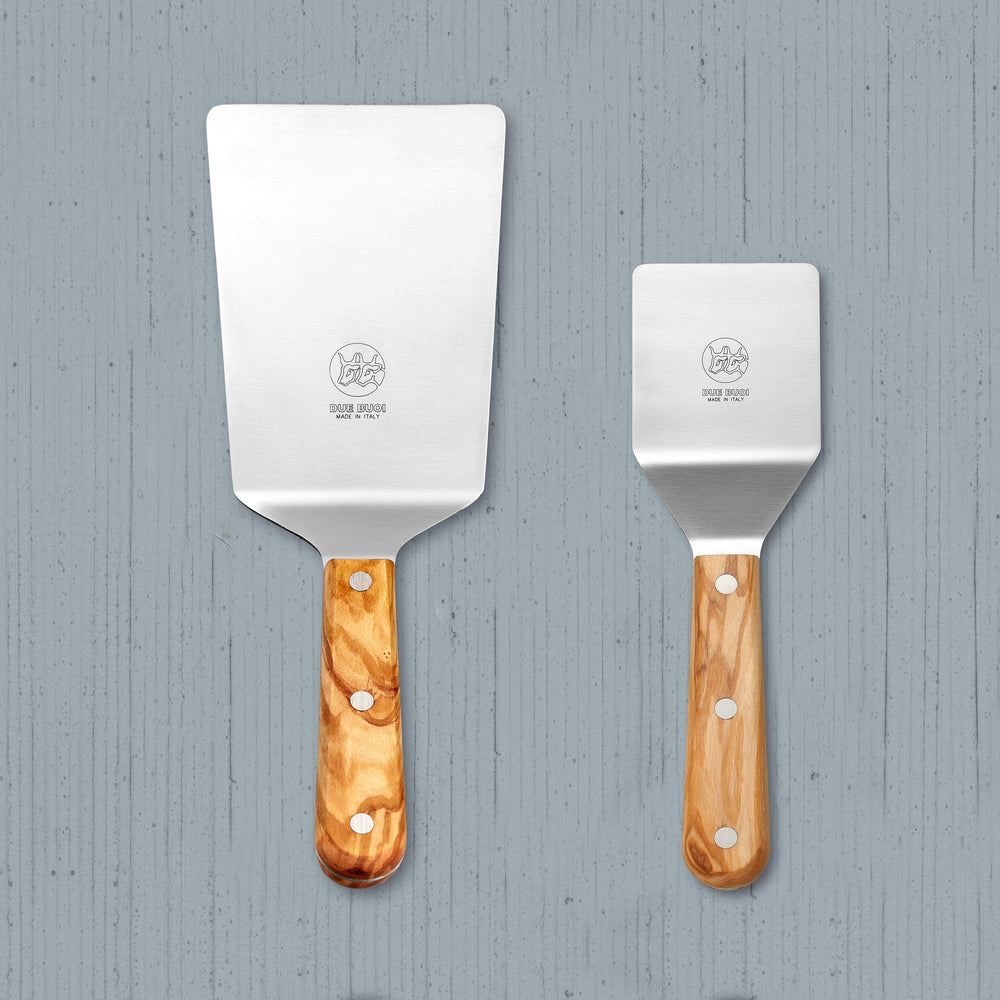 Set 2 Spatulas: Wide Spatula & Small Square Spatula - Olive Wood Handle | Due Buoi