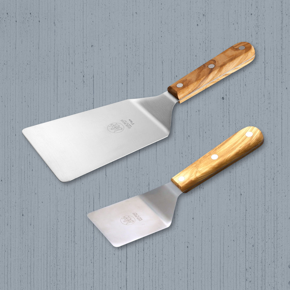 Set 2 Spatulas: Wide Spatula & Small Square Spatula - Olive Wood Handle | Due Buoi