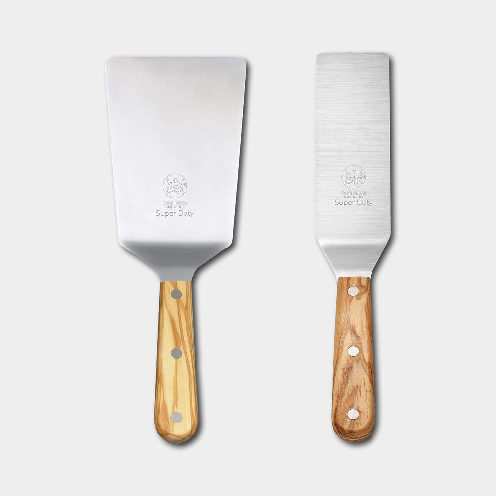 Set 2 Super Duty Spatulas: Wide Spatula & Narrow Spatula - Olive Wood Handle | DUE BUOI