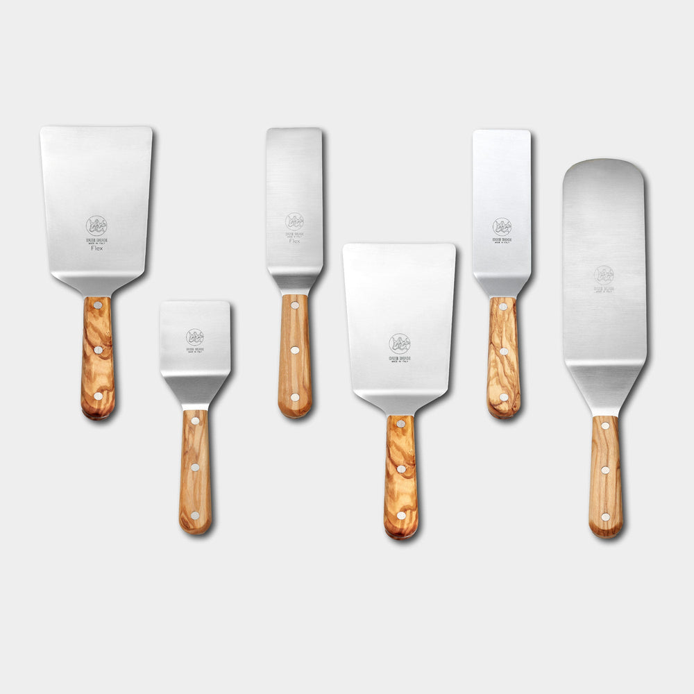 Set of 6 Stainless Steel Spatulas - Olive Wood Handle | DUE BUOI