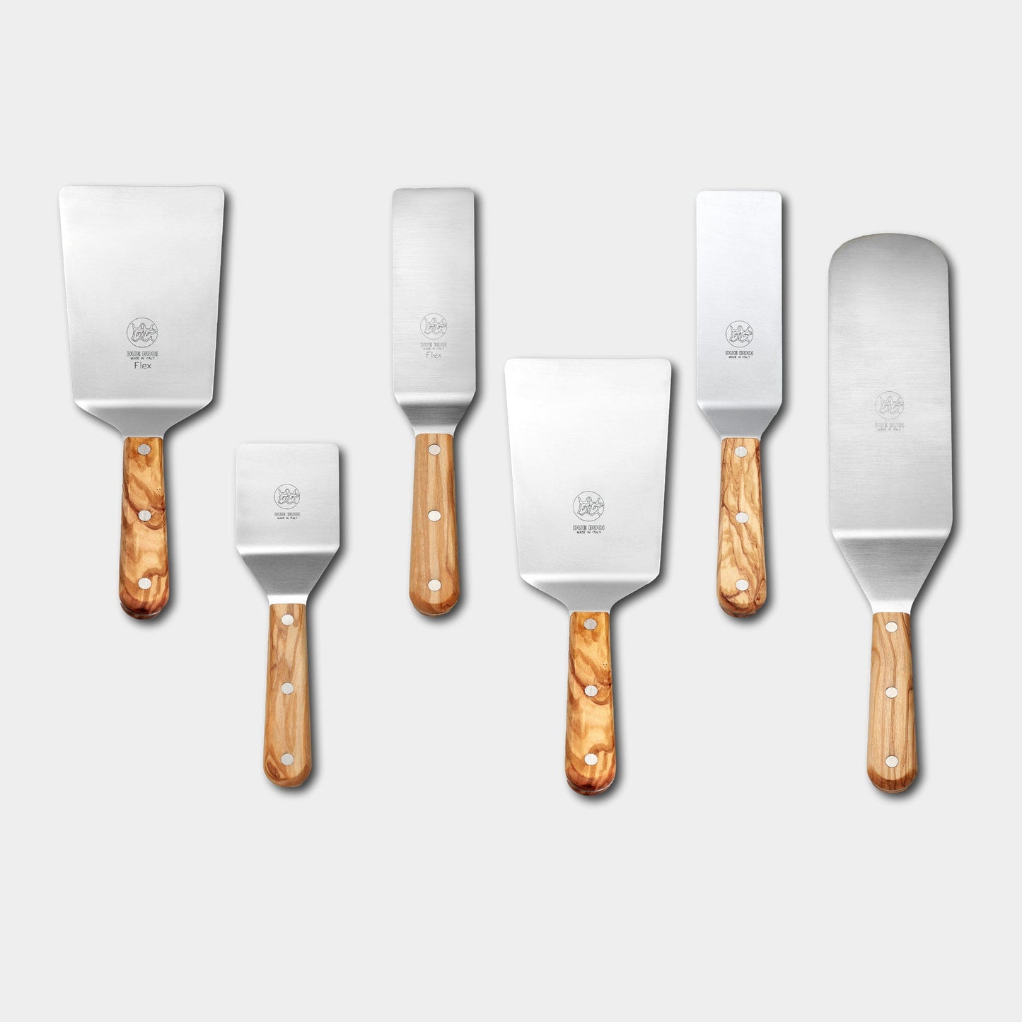 
                  
                    Set of 6 Stainless Steel Spatulas - Olive Wood Handle | DUE BUOI
                  
                