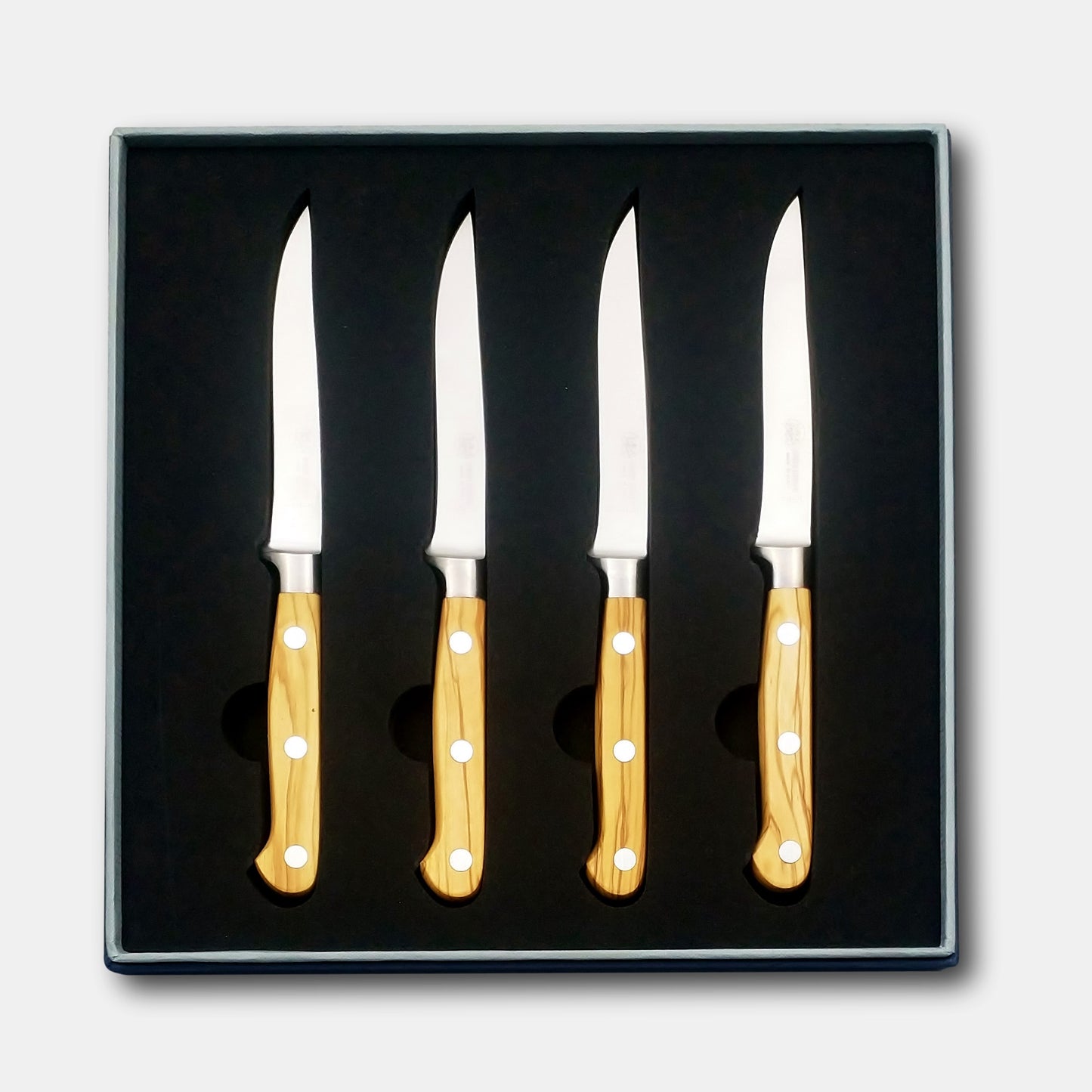 Set of Four Steak Knives - Plain Edge Blade - Olive Wood Handle | Due Buoi Spatula Store