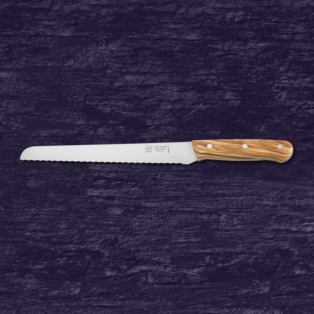 Serrated Knife - Blade 8.66” - N690 Stainless Steel - Hrc 60 - Olive Wood Handle