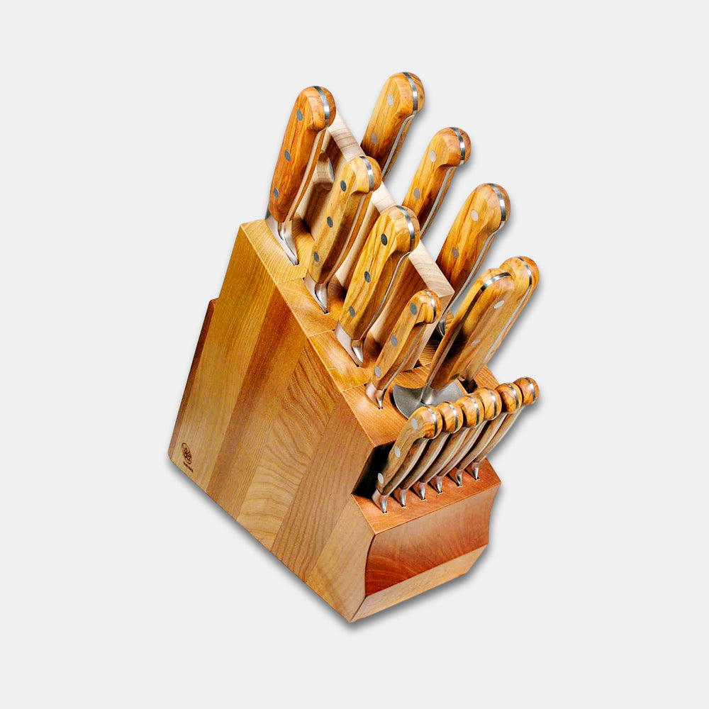 
                  
                    "Massiccio" Elm Knives Block - Solid Olive Wood Handled Knives - 15 pieces
                  
                