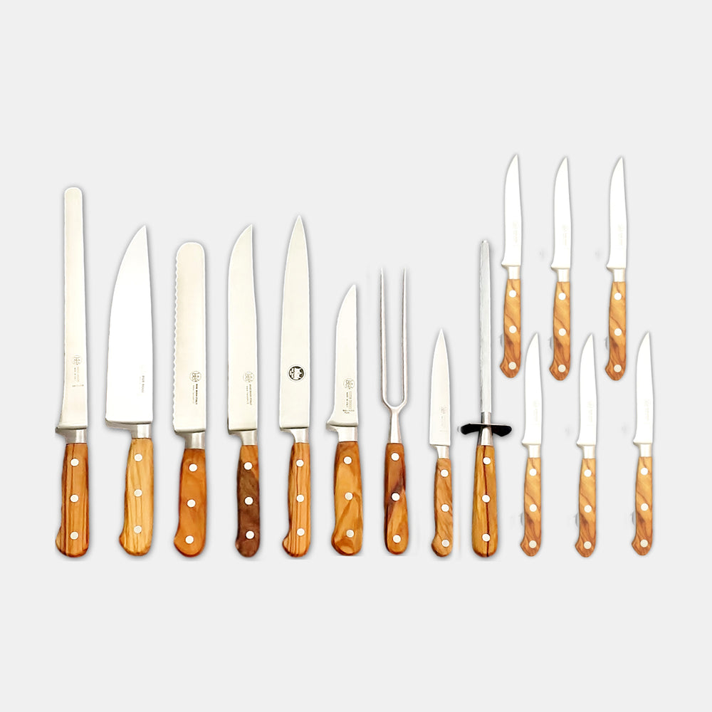 
                  
                    "Massiccio" Elm Knives Block - Solid Olive Wood Handled Knives - 15 pieces
                  
                